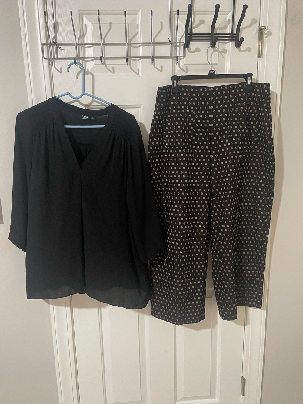Black Blouse xl and Black with Tan Dot Wide-Leg Pants Set Jules & leopold nwt xl